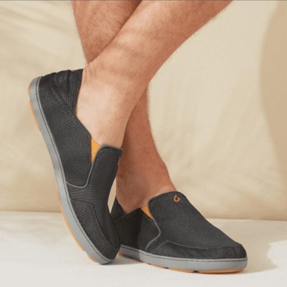 Men's OluKai Nohea Mesh Dark Shadow Gray Slip-On Drop In Heel Shoes - 9/ 42 EUR